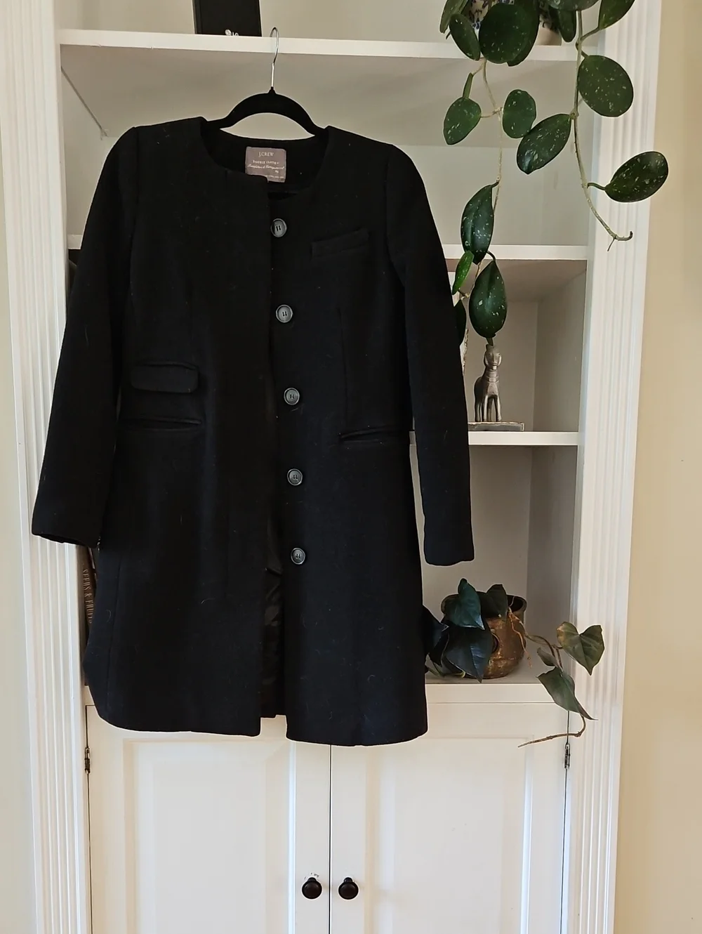 Jcrew Double Cloth Lined Black Peacoat Overcoat Dress Coat Xs